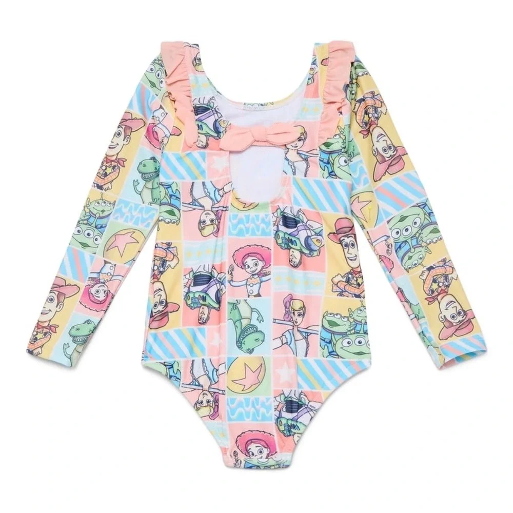 Disney Pixar Toy Story Girls 5T Long Sleeve One Piece Swimsuit Woody Buzz NWT